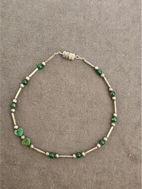 Silver And Green Beaded Bracelet